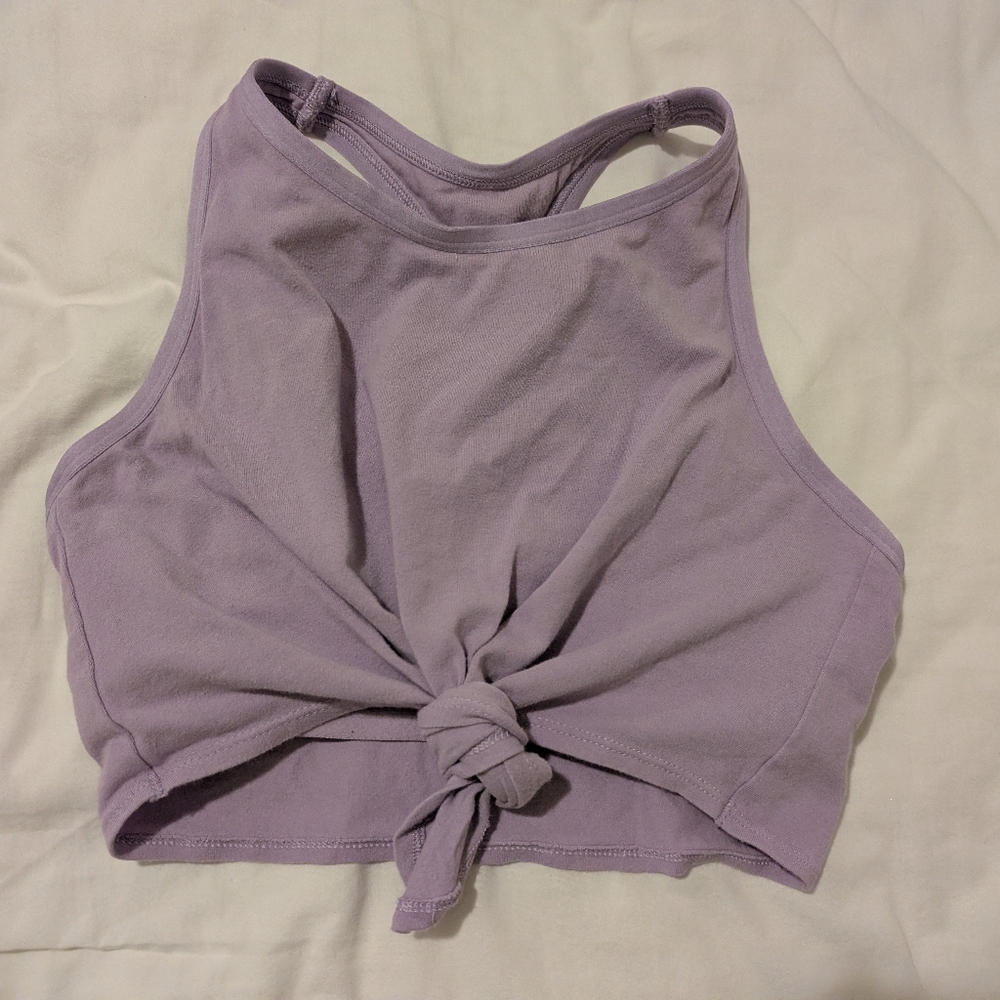 Aerie Purple Lavender Tie Knot Crop Front Tank Top Built In Sports Bra Medium